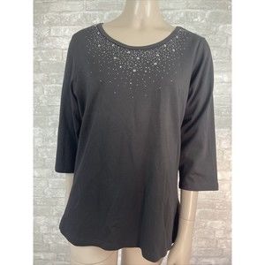 Christine Alexander Small Black 3/4 Sleeve Rhinestone Blouse